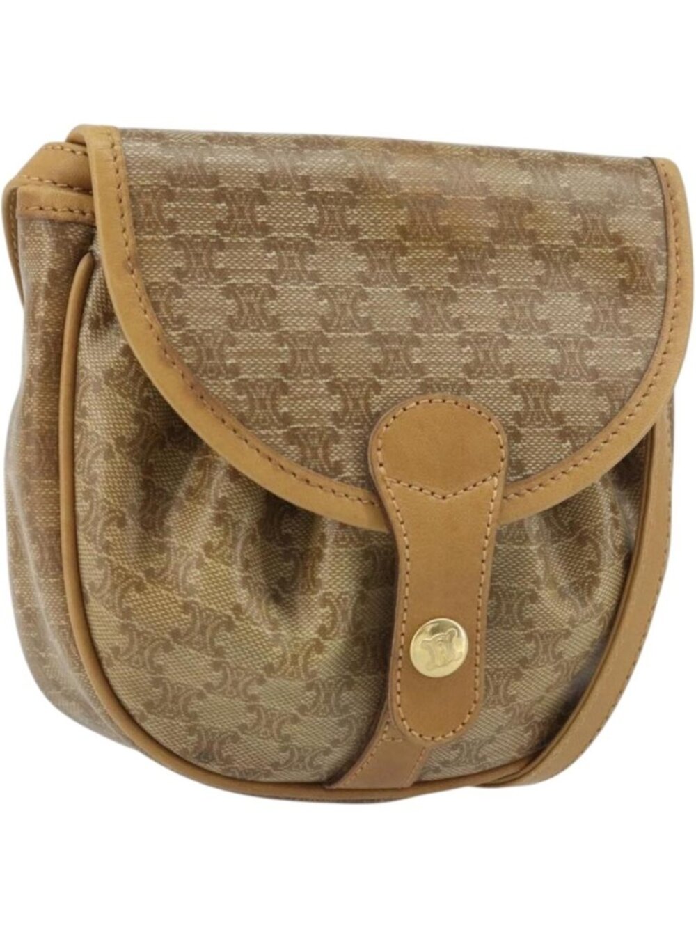 CELINE Macadam Canvas Shoulder Bag PVC Beige gold